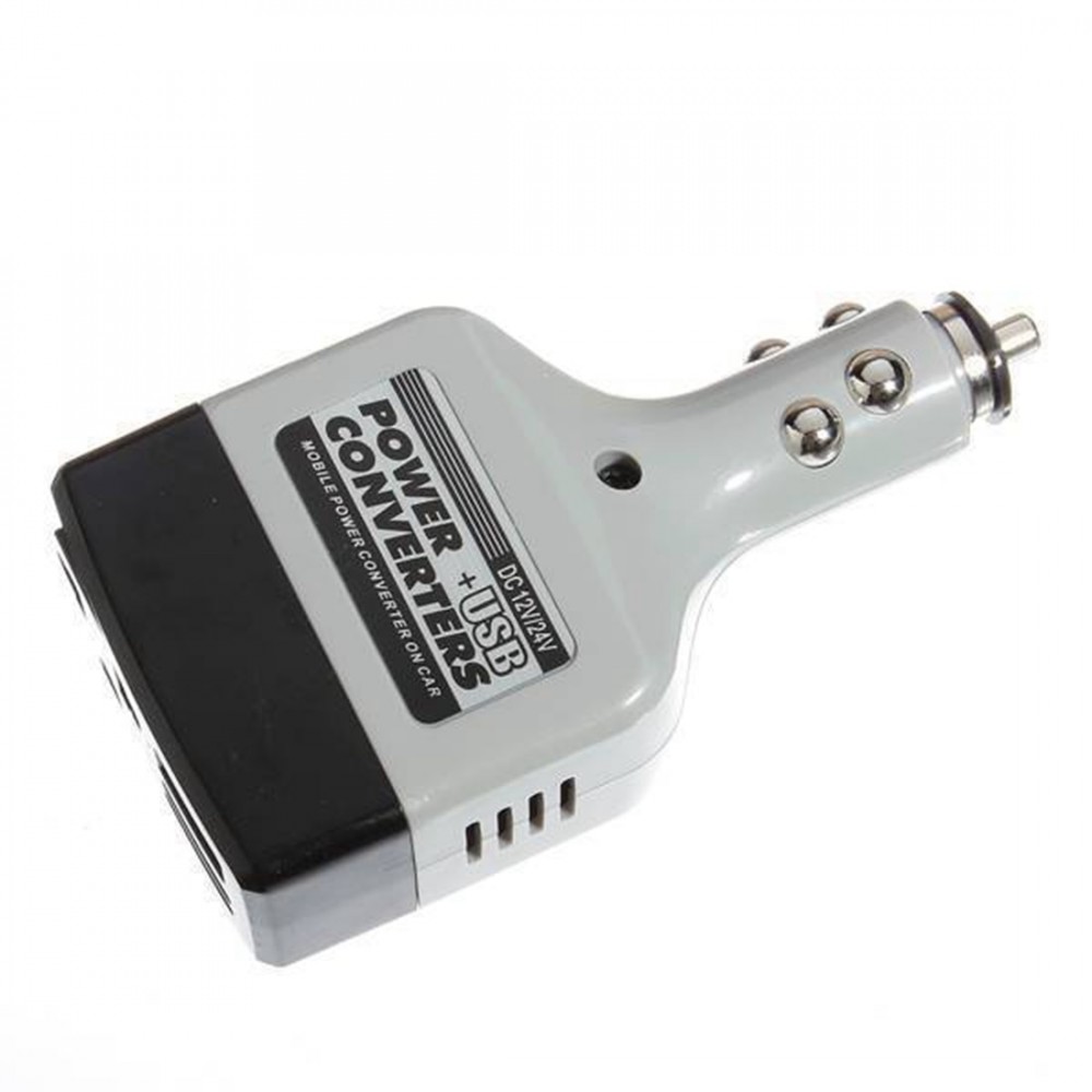 Car Charger Mobile Power Inverter Adapter DC 12V/24V Converter Plug + USB