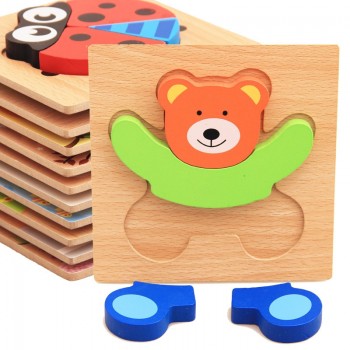 Montessori Toys Educational Wooden Toys for Children Early Learning 3D Cartoon Animal Puzzle Intelligence Jigsaw