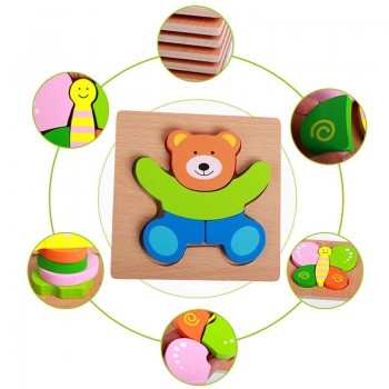 Montessori Toys Educational Wooden Toys for Children Early Learning 3D Cartoon Animal Puzzle Intelligence Jigsaw
