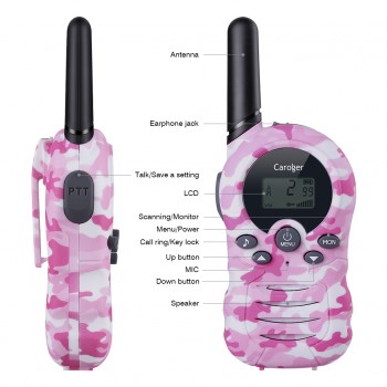 2pcs Pink Camouflage Mobile Radio 22 Channel Kids Walkie Talkies FRS/GMRS 462/467MHZ Two Way Radio Handheld Interphone