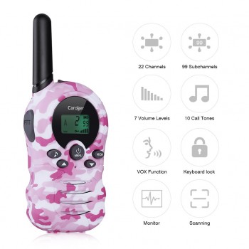2pcs Pink Camouflage Mobile Radio 22 Channel Kids Walkie Talkies FRS/GMRS 462/467MHZ Two Way Radio Handheld Interphone