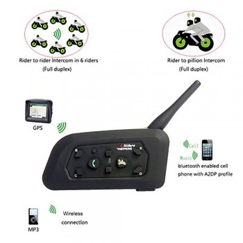 Portable V6 Wireless Bluetooth Intercomunicador Pratical Multi-Interphone Interphone Intercom Helmet Headset 1200m for 6 Riders