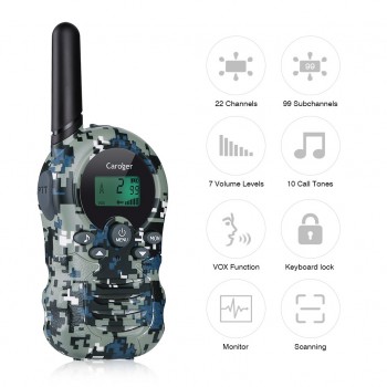 2pcs Caroger CR388A US Standard 22 Channel Kids Handheld Walkie Talkies FRS/GMRS 462/467MHZ Children Two Way Mobile Radios