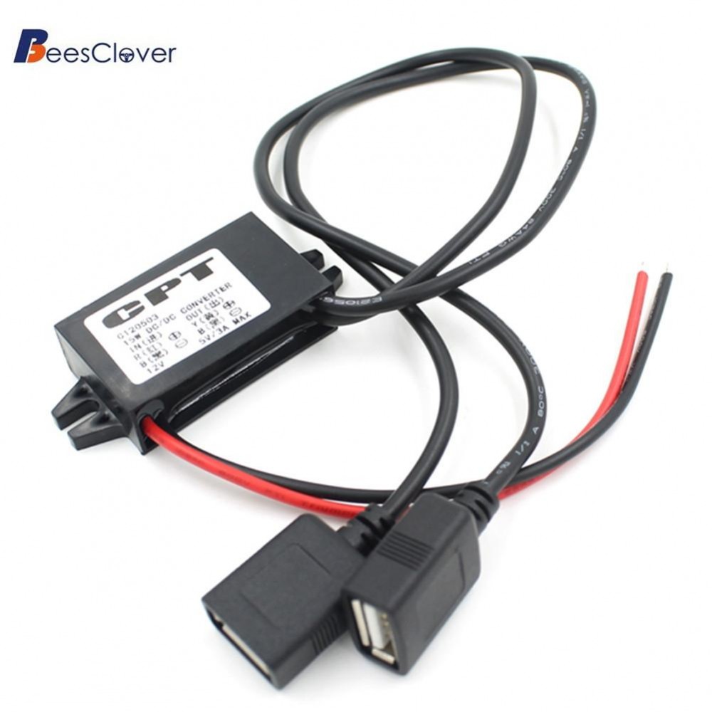 BEESCLOVER DC Converter 12V To 5V Dual USB Cable Connector Power Supply Module Car PowerAdapterFeatures dual USB port design r18