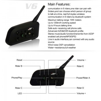 V6C 1200m Bluetooth Interphone Referee Headsets with Sport Armband Case Max Support Six Users