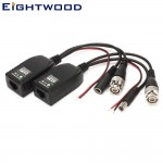 Eightwood BNC to RJ45 CAT5 Video +Data +Power Balun Connector for CCTV PTZ Camera 1 Pairs(2PCS)