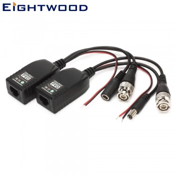 Eightwood BNC to RJ45 CAT5 Video +Data +Power Balun Connector for CCTV PTZ Camera 1 Pairs(2PCS)