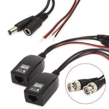 Eightwood BNC to RJ45 CAT5 Video +Data +Power Balun Connector for CCTV PTZ Camera 1 Pairs(2PCS)