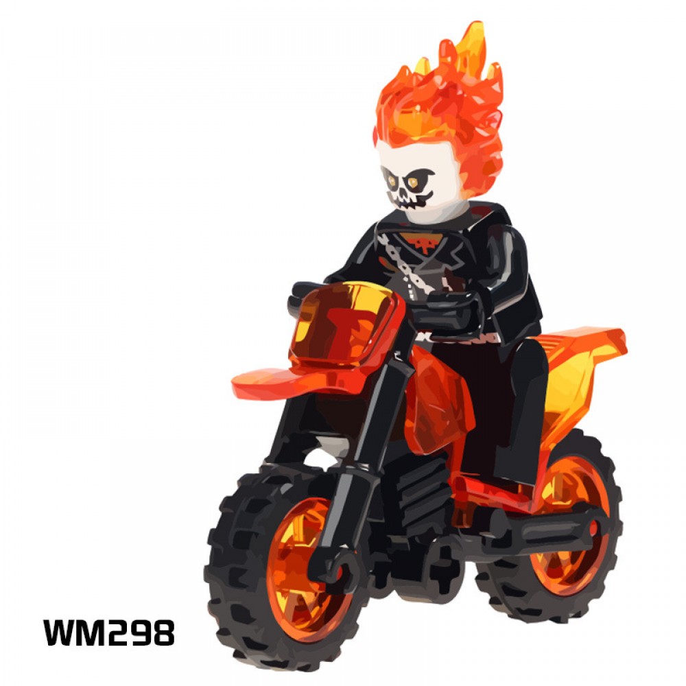 Single Sale WM298 Ghost Rider With Motorcycle Legoing Marvel Avengers Super Heroes Building Blocks Toys for Children Figures