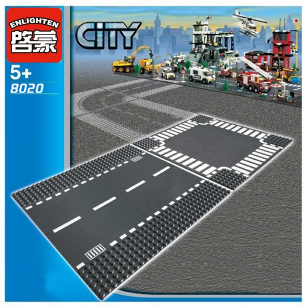 ENLIGHTEN City Road Street Baseplate Straight Crossroad Curve T-Junction Building Blocks Parts Bricks Base Plate LegoINGlys