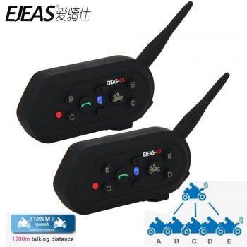 2PCS E6 Helmet Intercom 6 Riders 1200M Motorcycle Bluetooth Intercom Headset Walkie Talkie Helmet BT Interphone