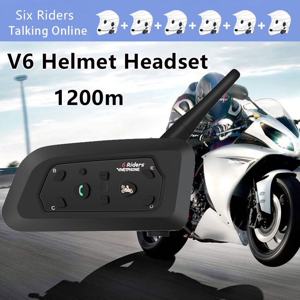 Portable Newest V6 Bluetooth Wireless Multi-Interphone Internal  Interphone Helmet Headset Intercomunicador 1200m for 6 Riders