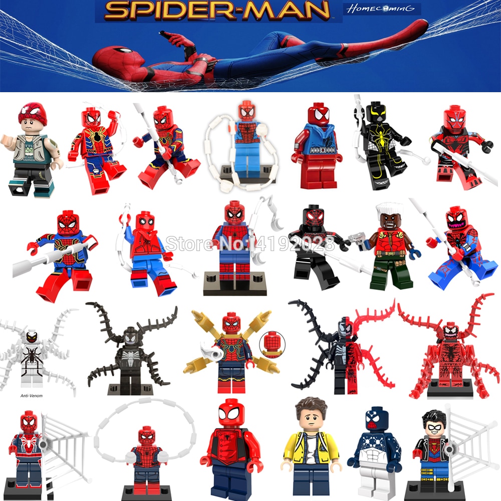 For Legoing Spiderman Super Heroes Thor Iron Man Loki Deadpool Venom Spider Gwen man batman Avengers Building Blocks Toys Figure