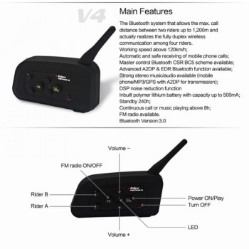 1PC V4C 1200m Bluetooth Interphone Referee Headsets with Sport Armband Case Max Support: Four Users Supports FM