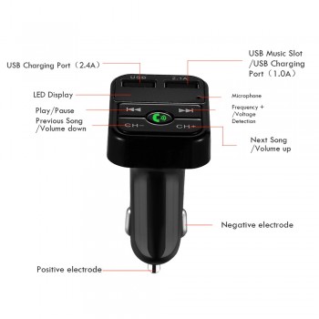 Car Kit Handsfree Wireless Bluetooth stereo FM music Transmitter LCD MP3 Player USB Charger 2.1A