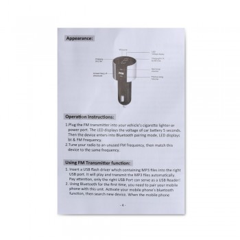 Handsfree Wireless Bluetooth stereo Car Kit FM Transmitter Radio MP3 Player USB Charger Adapter