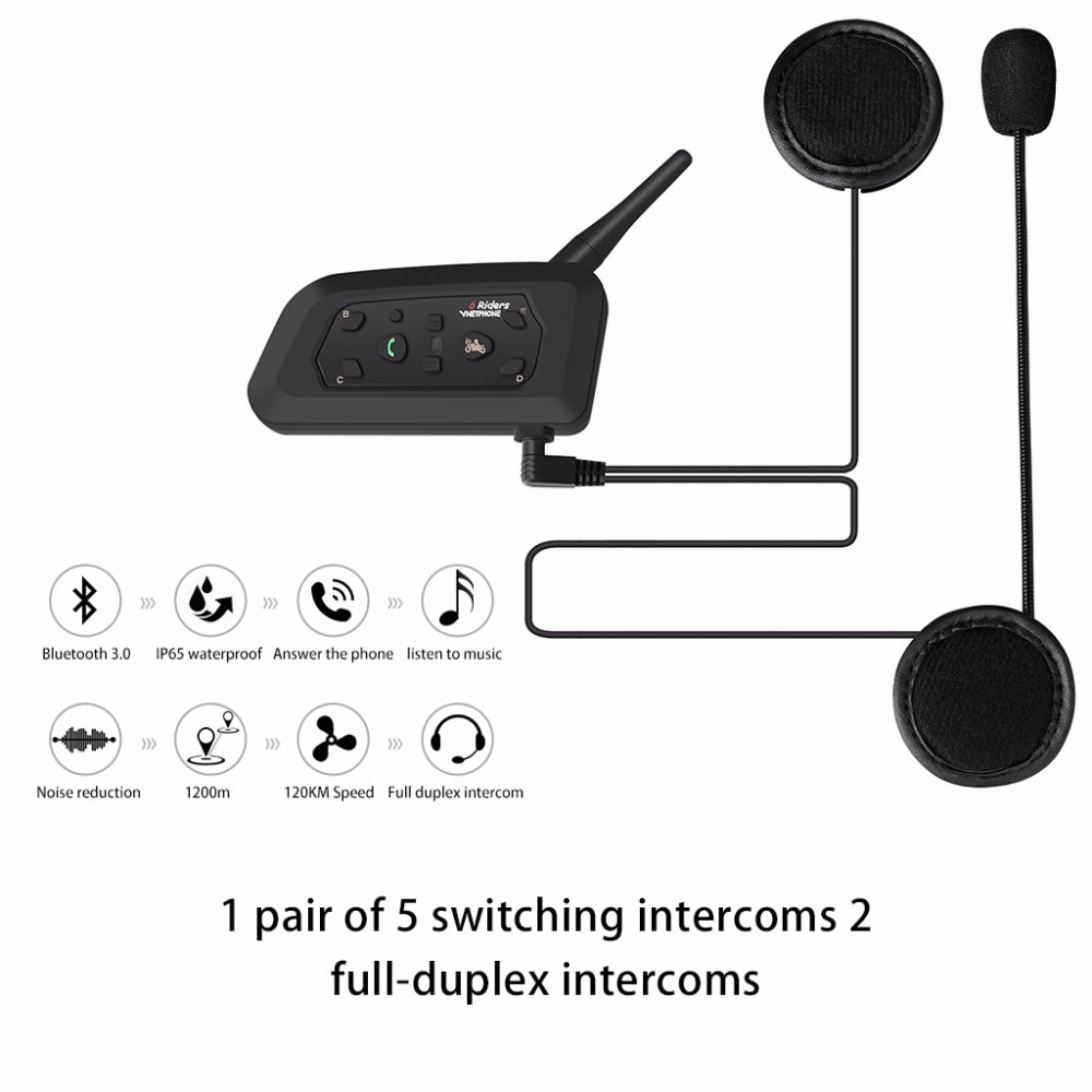 2019 Portable Bluetooth Wireless V6 Interphone 1200m For 6 Riders Intercomunicador Newest 850mAh Power Helmet Headset Intercom