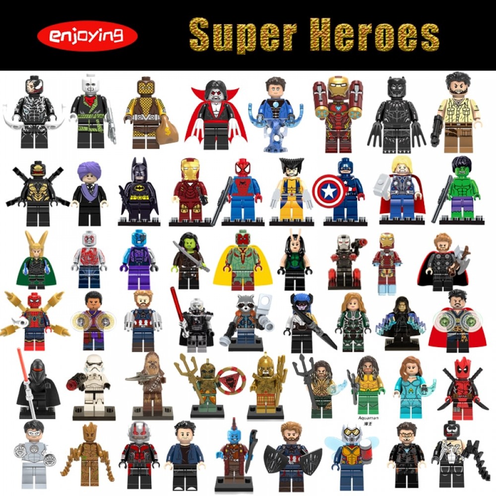 Super Heroes Marvel Figures Aquaman Spiderman Batman Stan Lee Compatible with LEGOing Anime Building Blocks Toys for Childern
