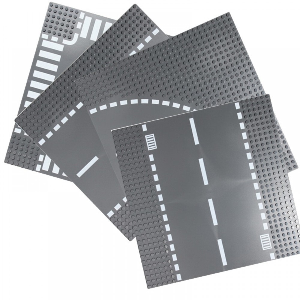 Road Plate Straight Crossroad Curve T-Junction Building Blocks Parts Bricks Base Compatible Legoe City Blocks Baseplate Toys