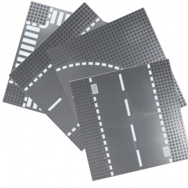 Road Plate Straight Crossroad Curve T-Junction Building Blocks Parts Bricks Base Compatible Legoe City Blocks Baseplate Toys