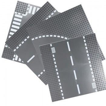 Road Plate Straight Crossroad Curve T-Junction Building Blocks Parts Bricks Base Compatible Legoe City Blocks Baseplate Toys