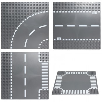 Road Plate Straight Crossroad Curve T-Junction Building Blocks Parts Bricks Base Compatible Legoe City Blocks Baseplate Toys