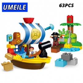 UMEILE 63Pcs Pirate Boat Warfare Treasure hunting Building Block Educational Kid Toys Compatible With Duplo Gift 10514
