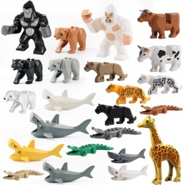 Single Sale Animal Series Shark Tiger Black Pather Giraffe Bear Gorilla Building Blocks Educational Legoings Toys For Children