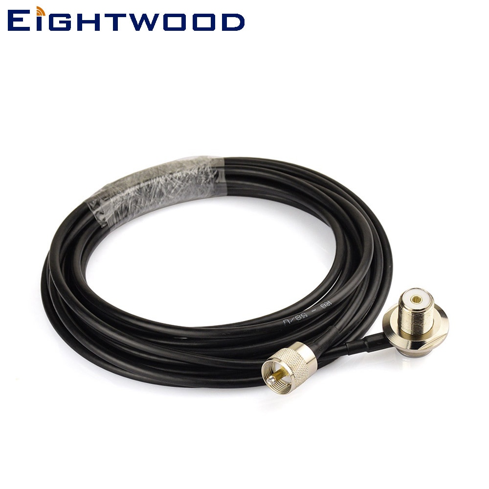 Eightwood Antenna adapter cable assembly UHF male straight PL-259 to SO-239 UHF Female Right Angle Pigtail jumper RG58 cable