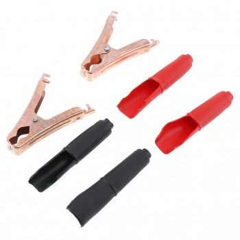 1 Pair Universal 100A 90mm Copperized Iron Car Vehicle Battery Test Alligator Clips with Soft Silica Gel Insulated Jacket