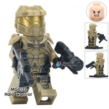 Legoingly Single Sale Battle Royale Sand Halo Spartan Solider With Weapon War Game Action Figures Building Blocks Children Toys