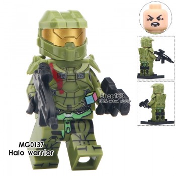 Legoingly Single Sale Battle Royale Sand Halo Spartan Solider With Weapon War Game Action Figures Building Blocks Children Toys