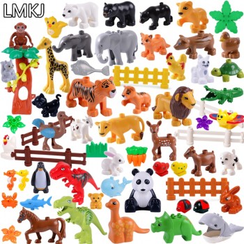 Diy Building Blocks Compatibel With Legoing Duploe Animals Models Dinosaur Deer Panda Elephant Penguin Figures Toys For Children