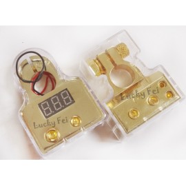 2 unids 0 / 4 / 8 Awg pair of gold digital battery terminal clamps with a built in LED digital display  Car battery terminal