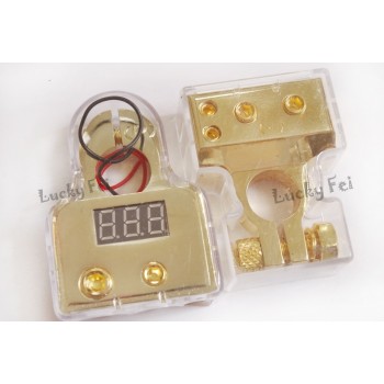 2 unids 0 / 4 / 8 Awg pair of gold digital battery terminal clamps with a built in LED digital display  Car battery terminal