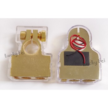 2 unids 0 / 4 / 8 Awg pair of gold digital battery terminal clamps with a built in LED digital display  Car battery terminal