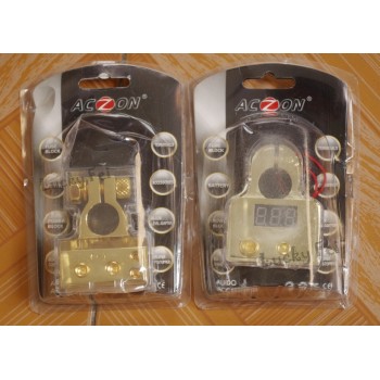 2 unids 0 / 4 / 8 Awg pair of gold digital battery terminal clamps with a built in LED digital display  Car battery terminal