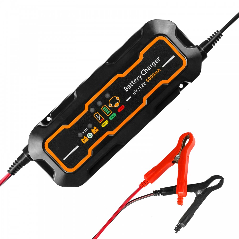 12V/6V 5A Smart Car Battery Charger Automatic Recognition Portable Battery Quick Charger For Auto Motorcycle Lead Acid Batteries