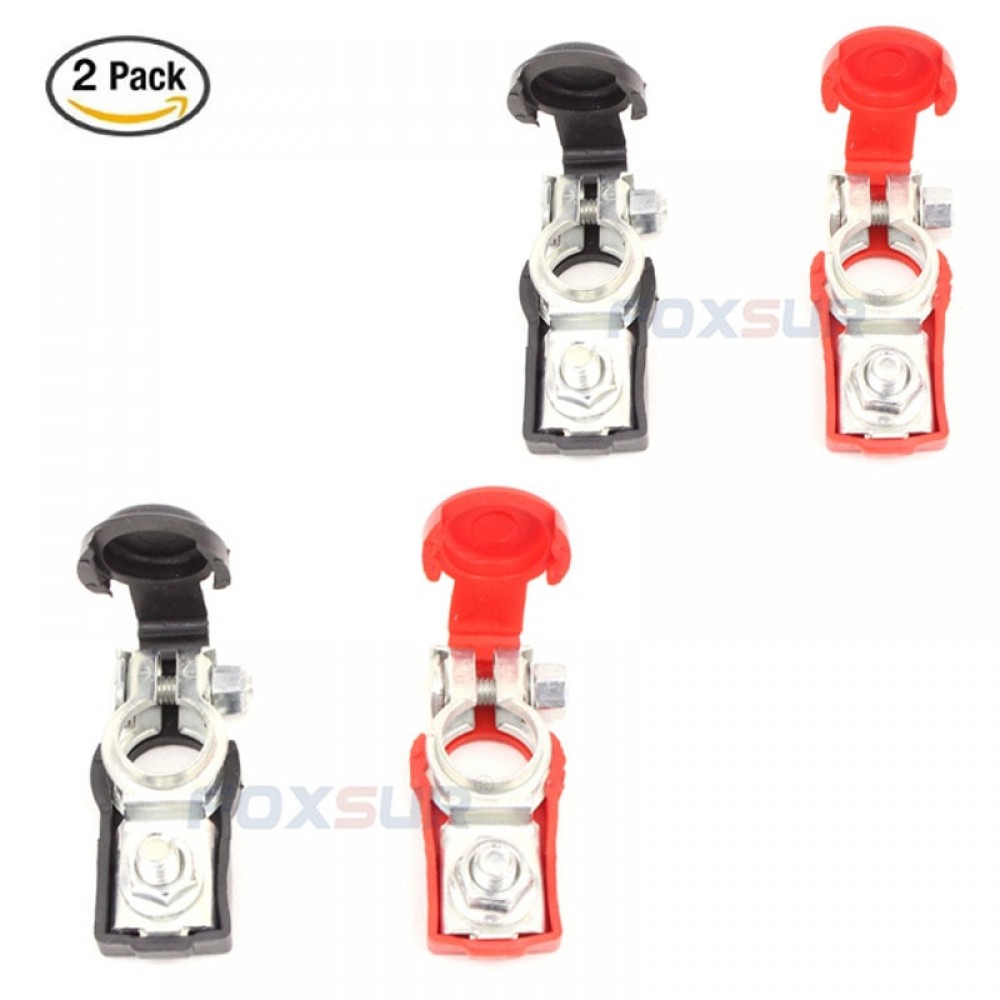 FOXSUR 100A Insulative Battery Terminal Clamp Connector 12V Car Battery Isolative Terminal with Thick Plastic case 2 pair
