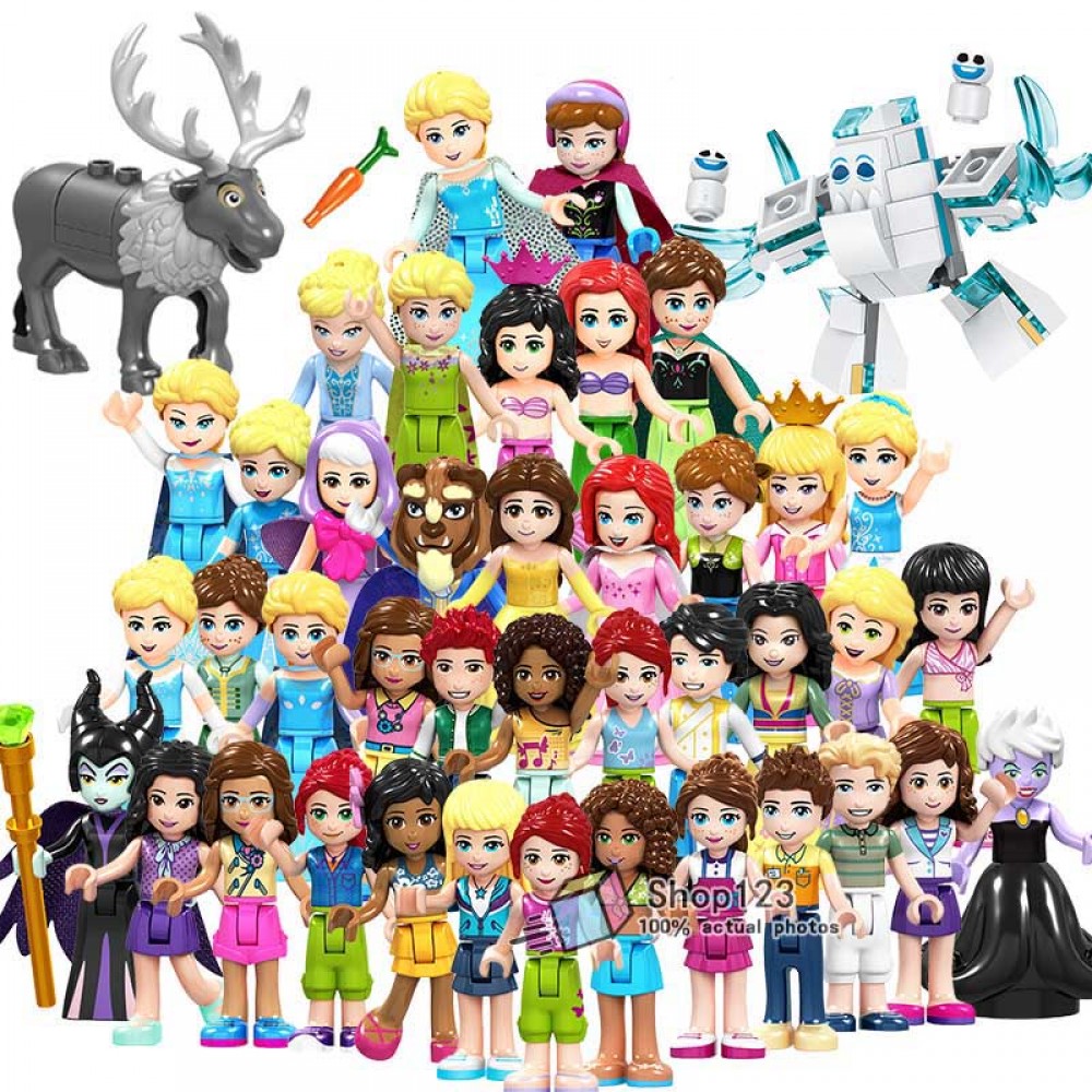 Single Sale Princess Minifigured Girls Dolls Belle Beast Mulan Anna Elsa Cinderlla Movie Building Blocks Toys For Children Gift