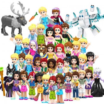 Single Sale Princess Minifigured Girls Dolls Belle Beast Mulan Anna Elsa Cinderlla Movie Building Blocks Toys For Children Gift