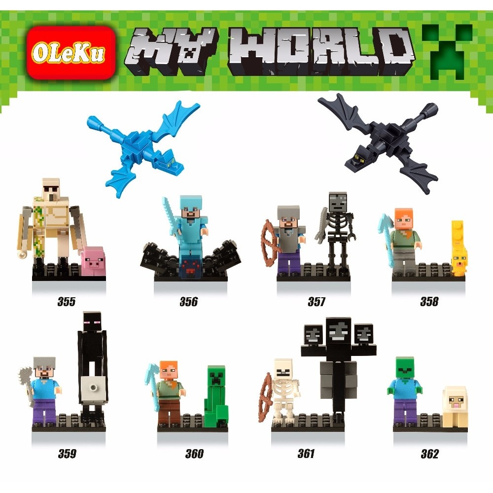 OLEKU Compatible legoings Single Sale DIY Bricks Style mini Zombie Steve Model Building Blocks Minecrafted Bricks figures Toys