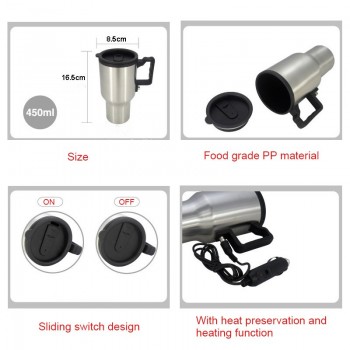 450ml Car Kettle Electric Water Kettle Portable Stainless Steel Cup Thermoses Car Styling