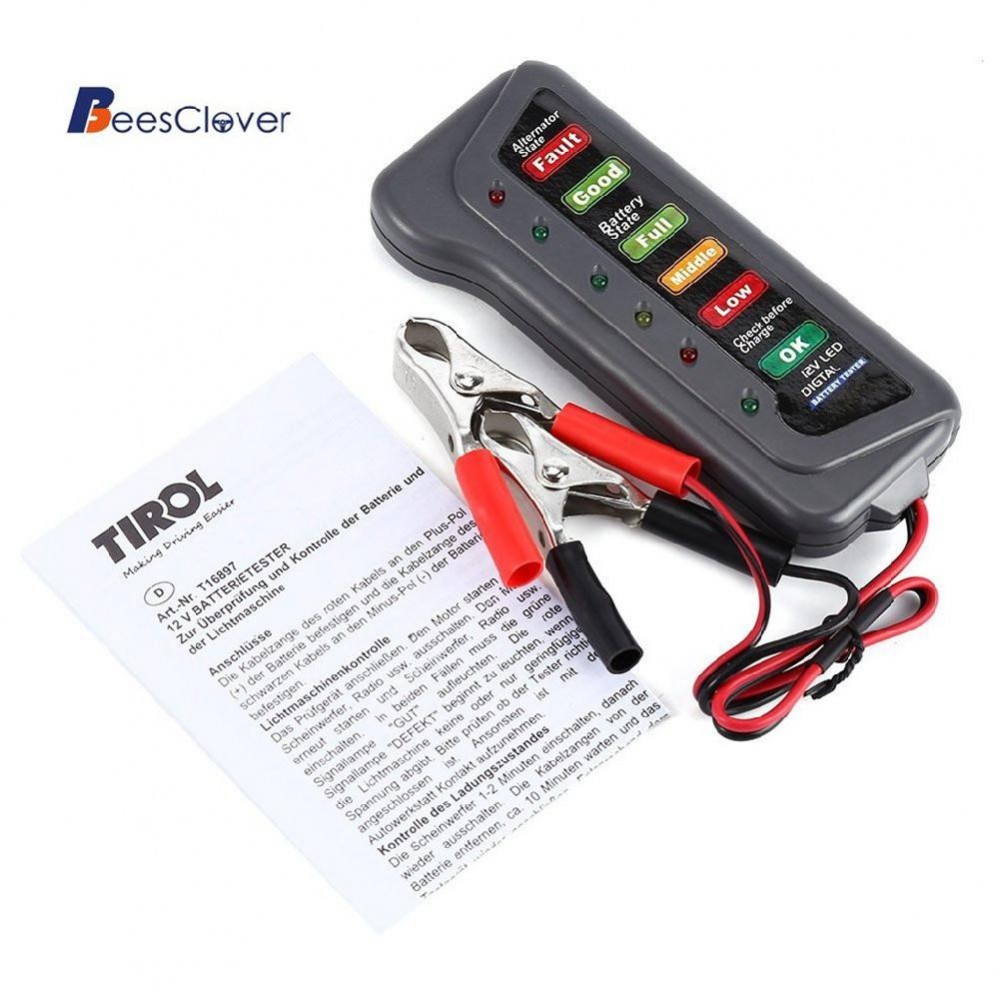 BEESCLOVER  6 LED Lights Display Digital Battery Alternator Tester For Car Motorcycle Trucks for 12V lead acid batterie r30