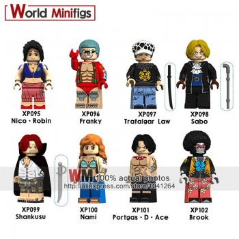 Single Legoing One Piece Anime Figures Luffy Robin Roronoa Zoro Franky Trafalgar Law Sabo Nami Brook Building Blocks Gift Toys