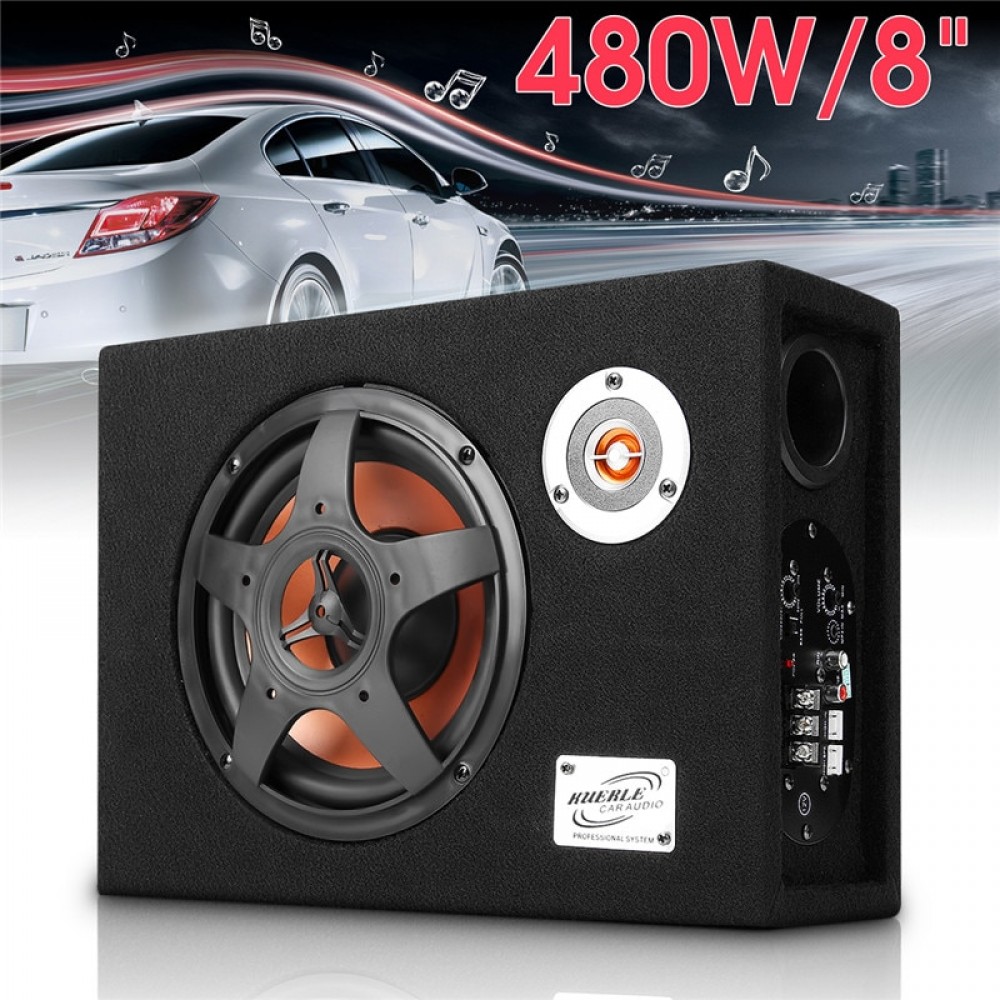 8 480w Car Subwoofer 12V Slim Under-Seat Speaker 21mm Car Audio Sub Woofe 8 inch Car High Power Amplifier Speaker Super Bass