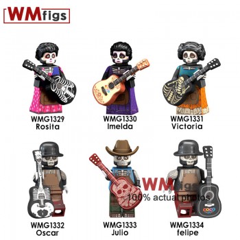 Single Coco Anime Legoingly Movie Figures Miguel Skeleton with Guitar Skull Ghost Model Building Blocks Toys for Children Gifts