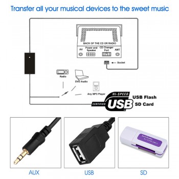 Car Adapter Auto Audio MP3 Player USB AUX 3.5mm Interface Cable MP3/WMA Decoder Vehicle Audio Virtual CD Changer for Mazda 3 6