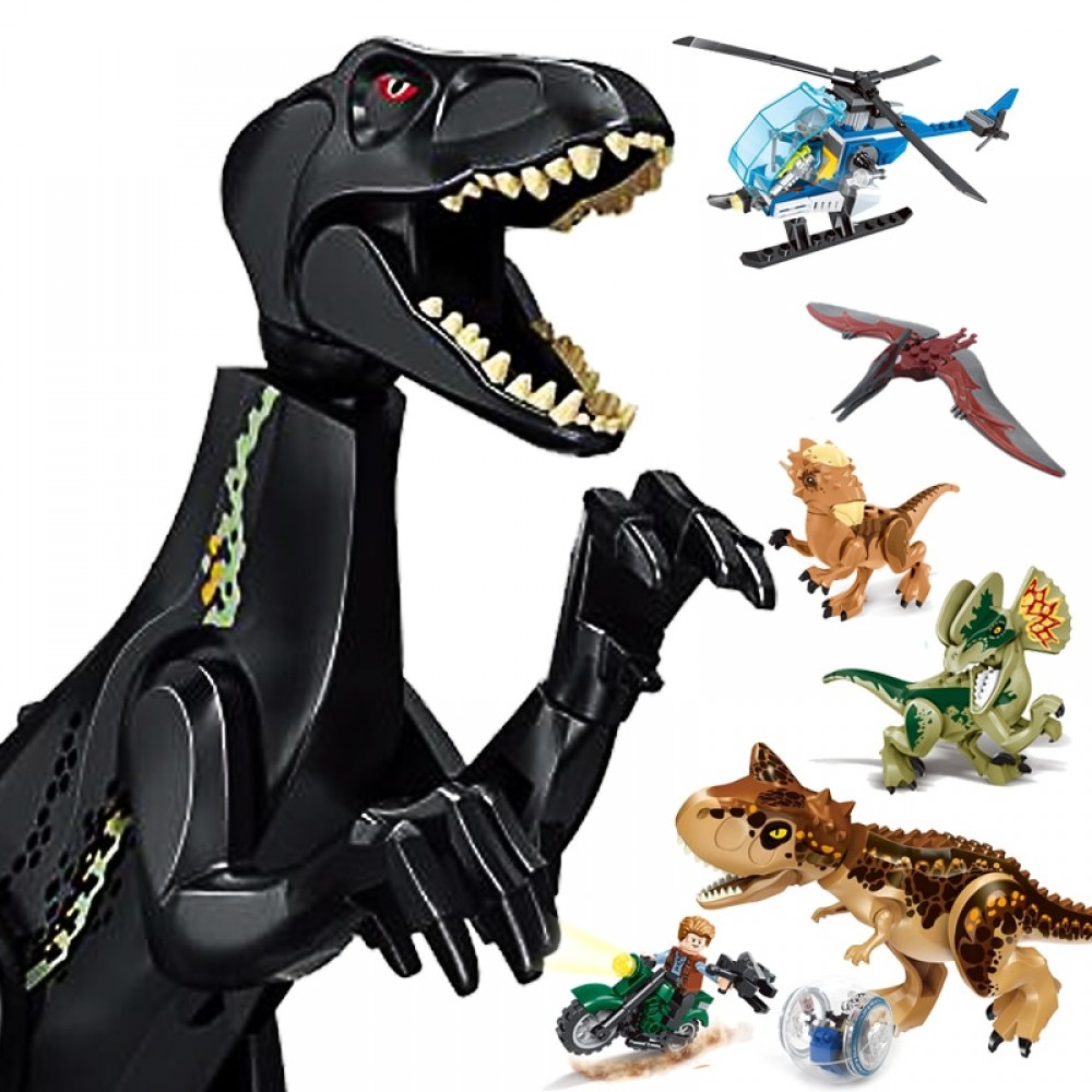 16 pcs Dinos Toy Buildable Legoings Dinosaur Building Blocks Figures with Movable Jaws Including T Rex Triceratops Velociraptor