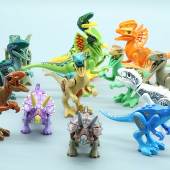 16 pcs Dinos Toy Buildable Legoings Dinosaur Building Blocks Figures with Movable Jaws Including T Rex Triceratops Velociraptor